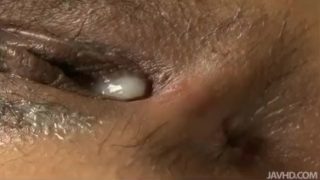 Ai Ootomo in sexy pink and black satin banged